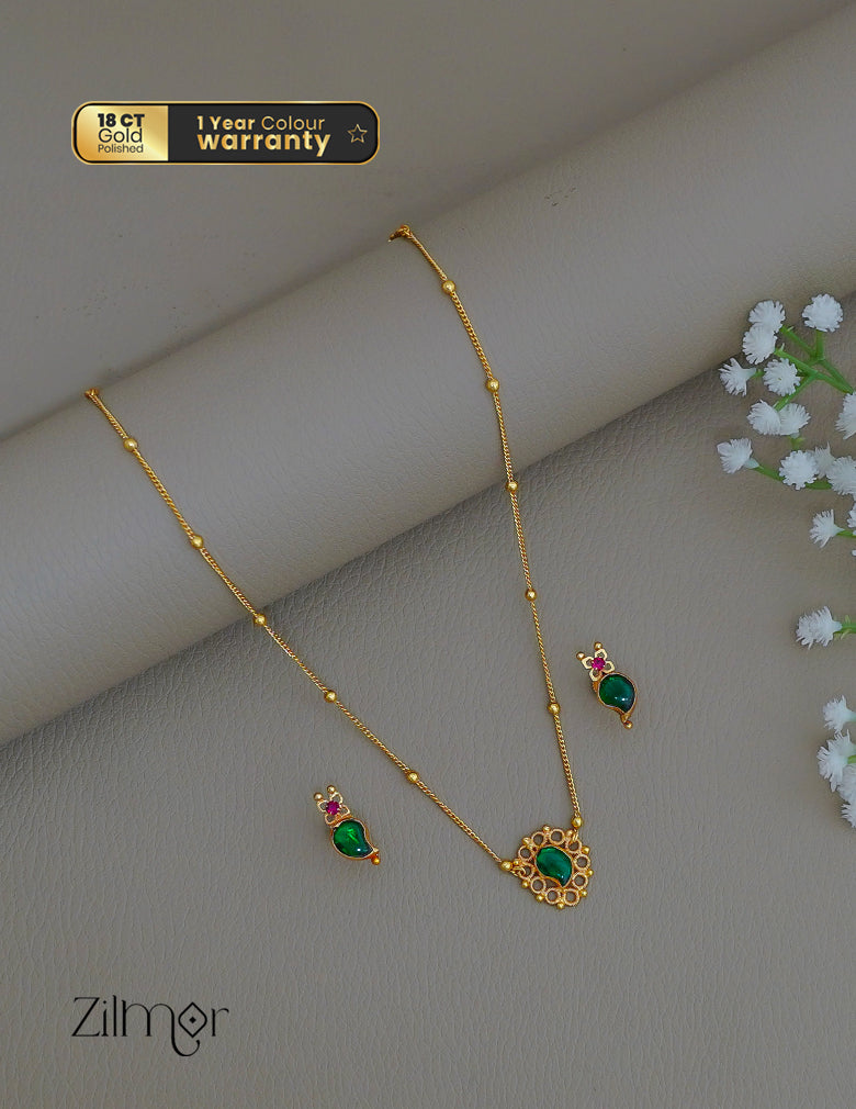 KY1011893-  Gold Tone Simple  Mango Palakka Necklace Earring Set 2-Zilmor