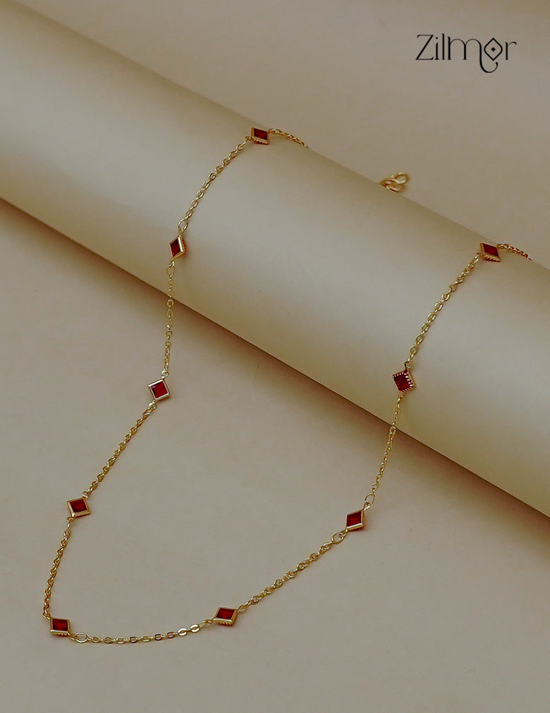 18K Gold Plated Square Stone Station Long Chain Necklace - AG1012636