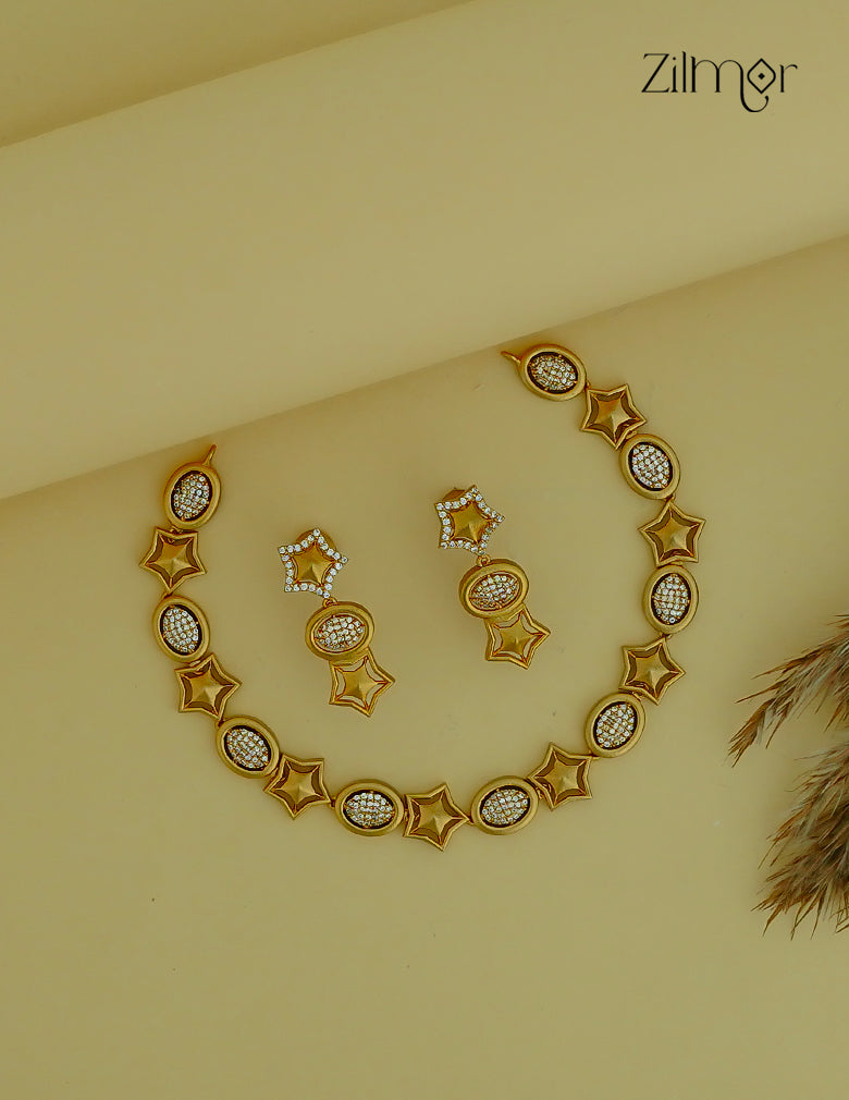 Premium Antique AD Stone  Necklace with Earrings - CL1012073