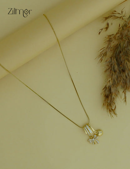 Gold Tone Ad Stone Pendant Simple Necklace-ZF1012145