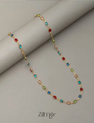 KY1011798 - Gold Plated Multi Color Semi Precious Stone Long Necklace Combo 3-Zilmor