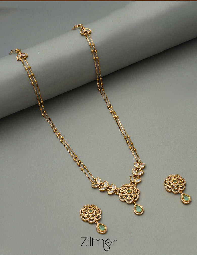 SN1011329 - Premium Antique AD Stone Double Layer Necklace with Earrings 10-Zilmor