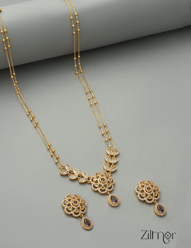 SN1011329 - Premium Antique AD Stone Double Layer Necklace with Earrings 6-Zilmor