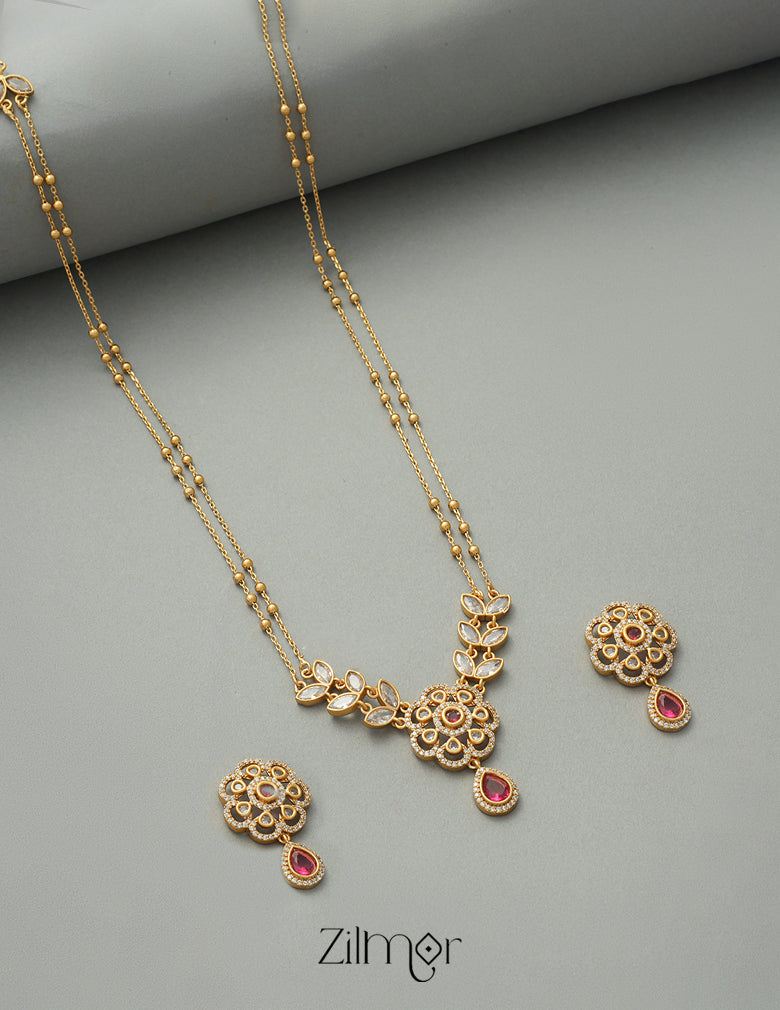 SN1011329 - Premium Antique AD Stone Double Layer Necklace with Earrings 8-Zilmor
