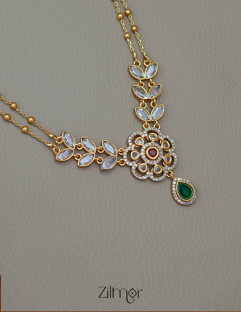 SN1011329 - Premium Antique AD Stone Double Layer Necklace with Earrings 12-Zilmor