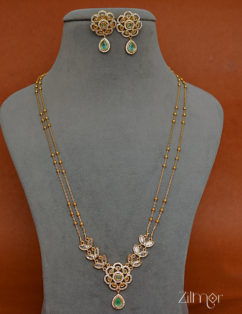 SN1011329 - Premium Antique AD Stone Double Layer Necklace with Earrings 11-Zilmor