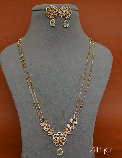 SN1011329 - Premium Antique AD Stone Double Layer Necklace with Earrings 11-Zilmor