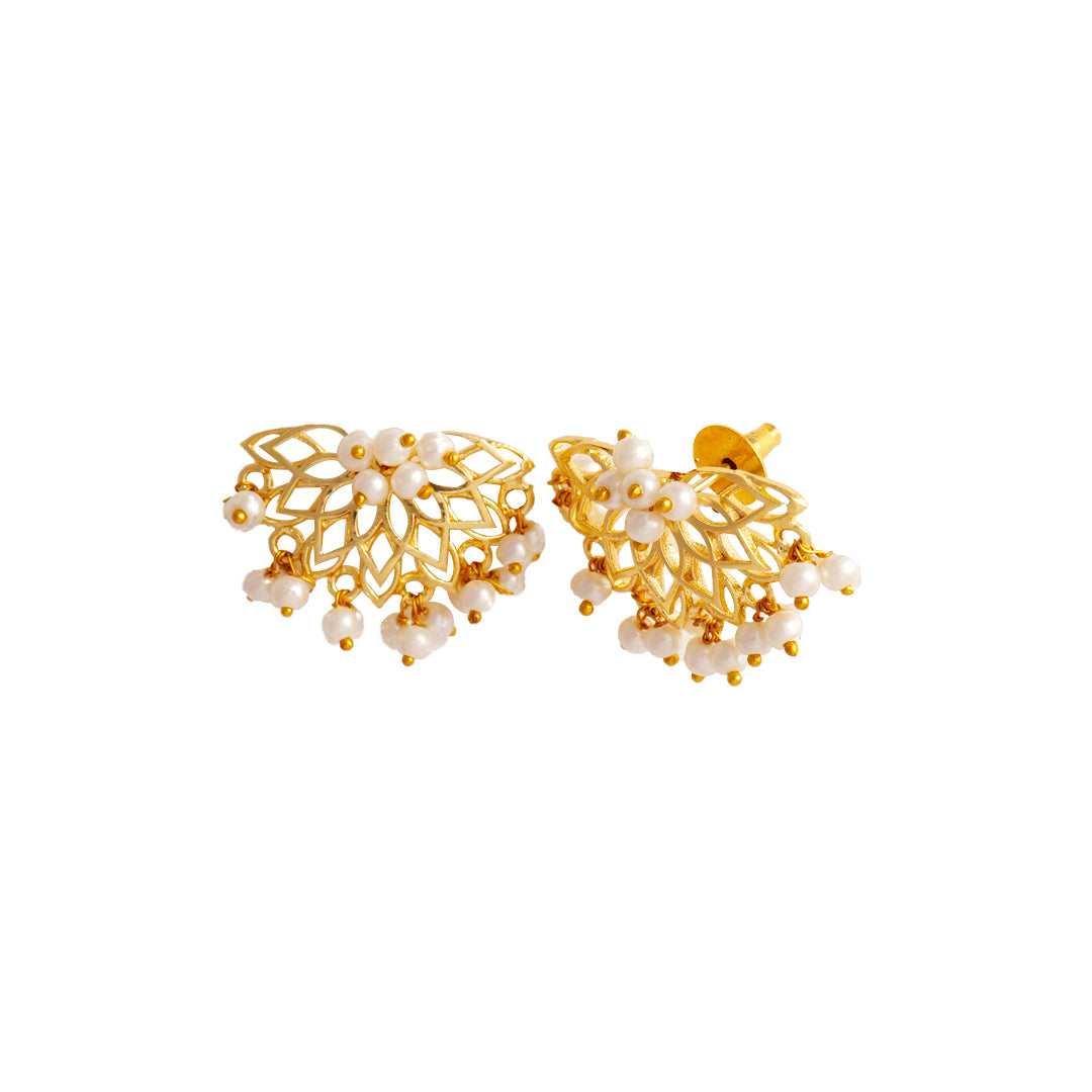 Gold toned Pearl Clustering stud Earrings - AS100422
