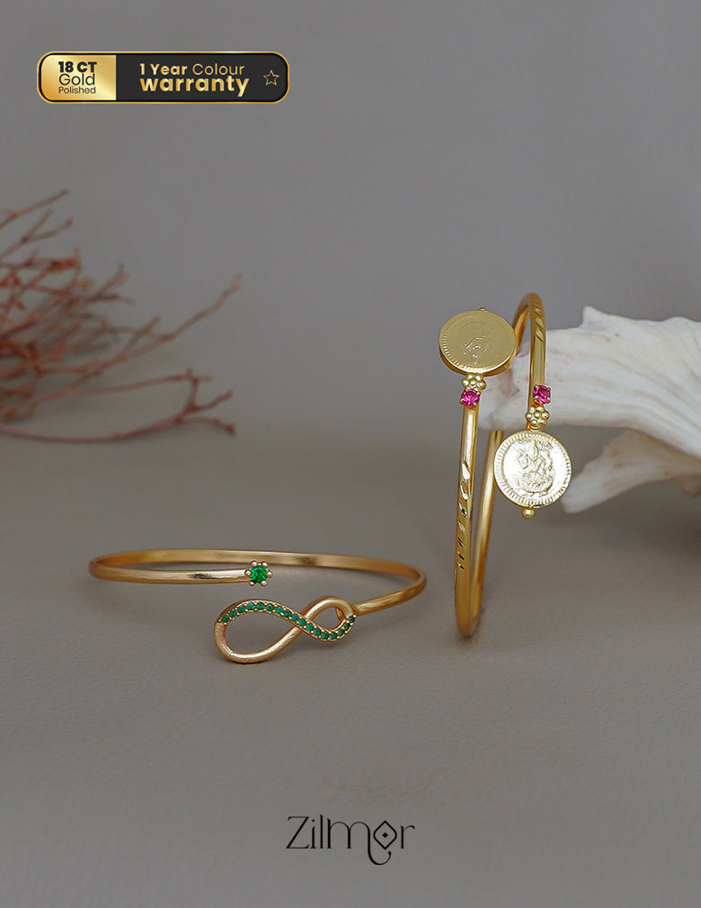 KY1011779 - Gold Plated AD Stone &Lakshmi coin Bangle Combo
