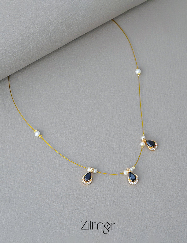 SN1011677- AD Stone with Pearl Pendant Hanging Invisible Necklace (color option) 3-Zilmor