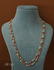 SG1011968- Double Layer Red Coral Beaded Pearl Chain Necklace