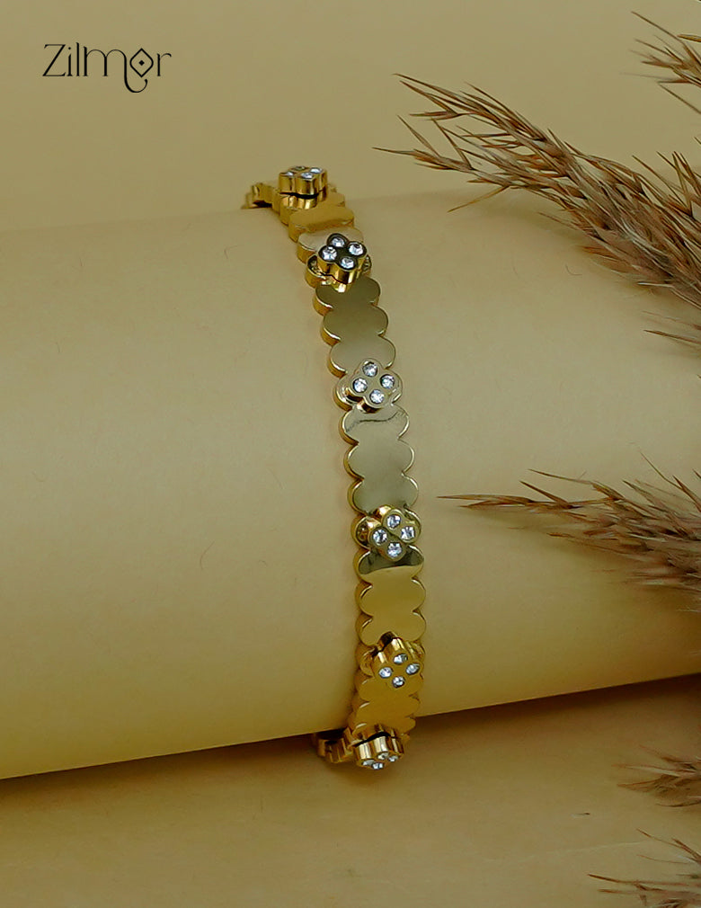 ZF1012120- Golden Ad Stone Openable Anti Tarnish Bracelet Bangle