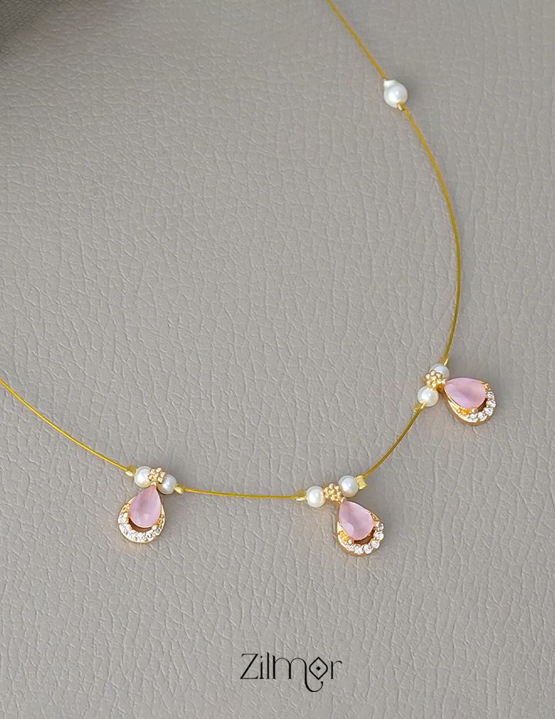 SN1011677- AD Stone with Pearl Pendant Hanging Invisible Necklace (color option) 4-Zilmor