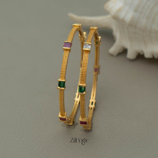 Gold Plated stone bangle (Pair) - SR100538