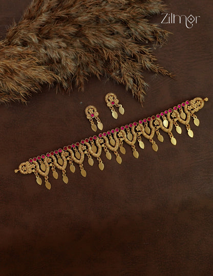 Antique Elakkathali Choker Necklace Set with Earrings | NV1012699