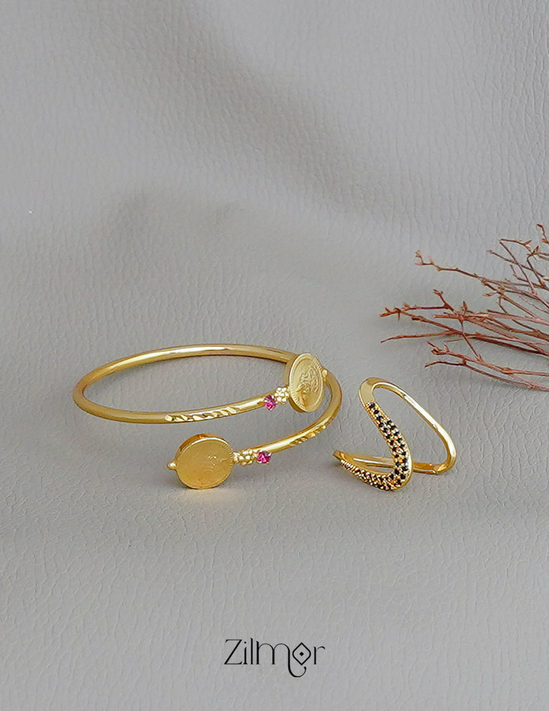 KY1011751 - Gold Plated Lakshmi coin Bangle with AD Vanki V- Shaped Ring Combo 1-Zilmor