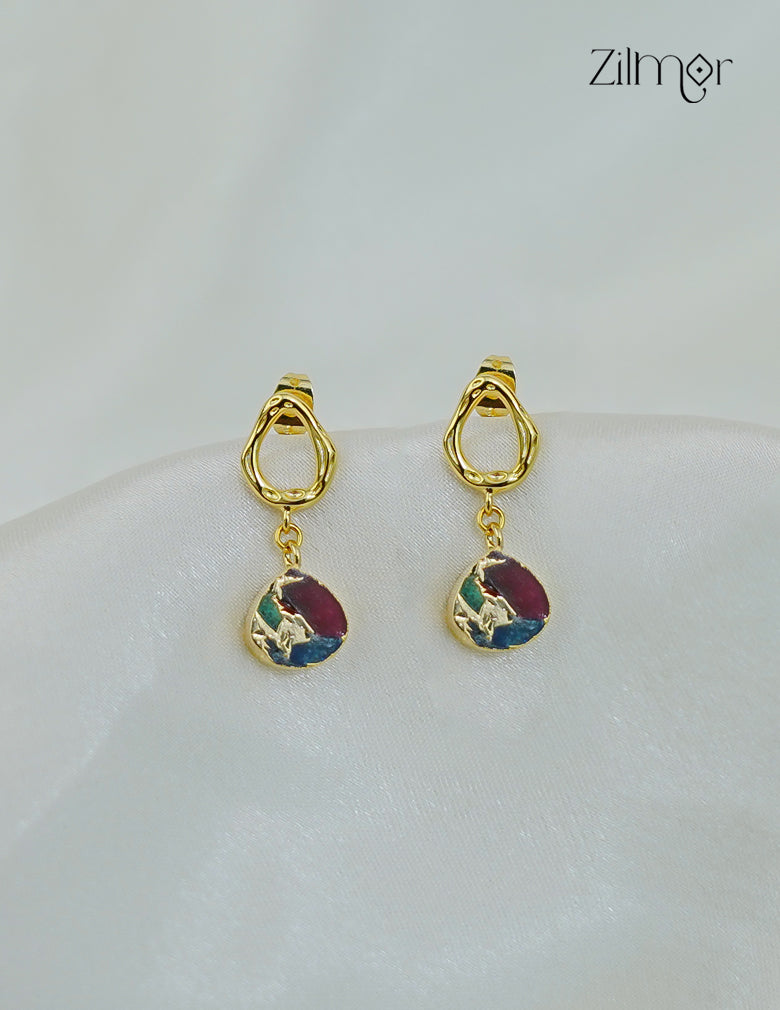 18K Gold Plated Natural Raw Stone Dangle Earring - ZP1012170