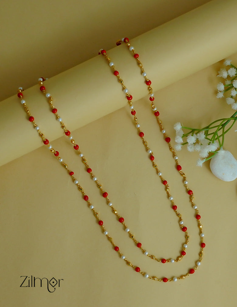 SG1011968- Double Layer Red Coral Beaded Pearl Chain Necklace
