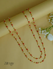 SG1011968- Double Layer Red Coral Beaded Pearl Chain Necklace