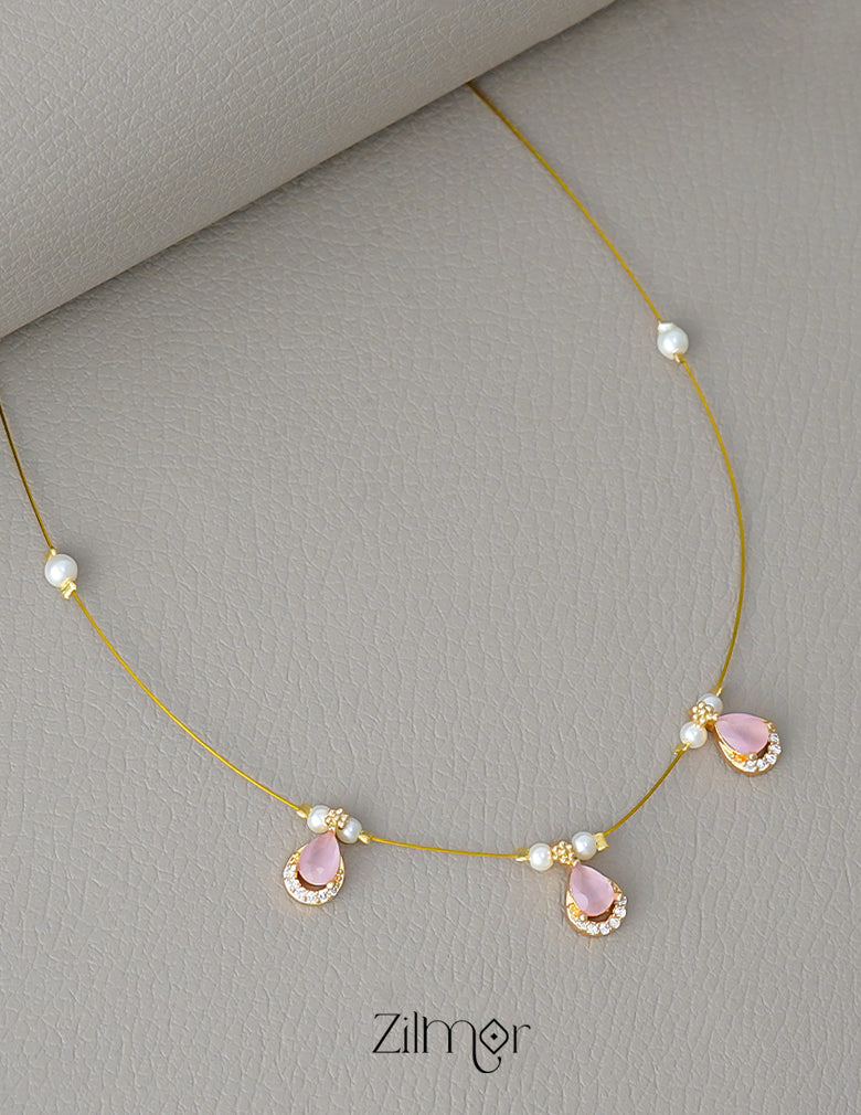SN1011677- AD Stone with Pearl Pendant Hanging Invisible Necklace (color option) 8-Zilmor