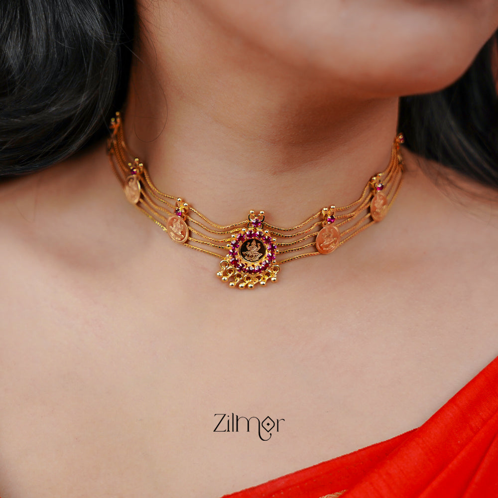 PP101986 - Gold tone Kashu Lakshmi choker with matching Earring