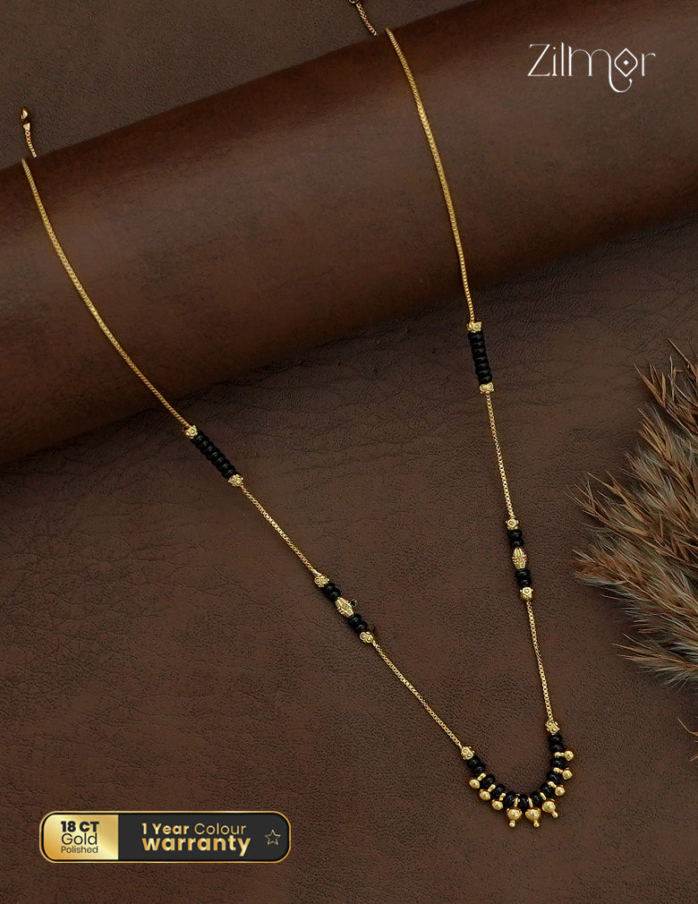 18K Gold Plated Black Bead Simple Mangalsutra Necklace - SG1013036