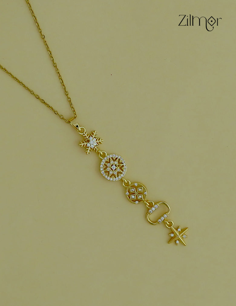 Gold Tone Ad Stone Pendant Simple Necklace-ZF1012137