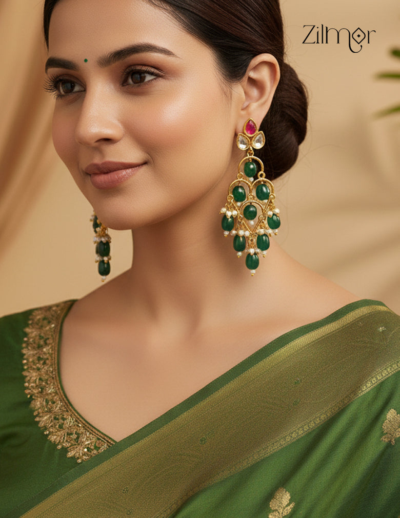 Designer Kundan Stone Hanging Earrings (color option)- SN1012161