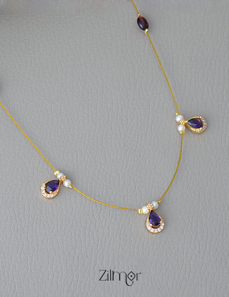 SN1011677- AD Stone with Pearl Pendant Hanging Invisible Necklace (color option) 9-Zilmor