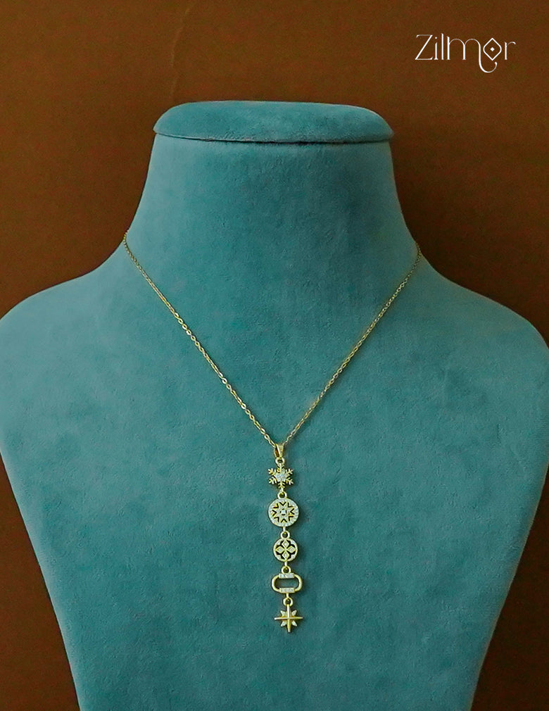 Gold Tone Ad Stone Pendant Simple Necklace-ZF1012137