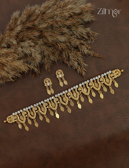 Antique Elakkathali Choker Necklace Set with Earrings | NV1012699