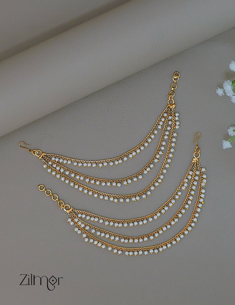 KA1011911 -  Antique 3 Layer Pearl Bridal Earchain Maatal 1-Zilmor
