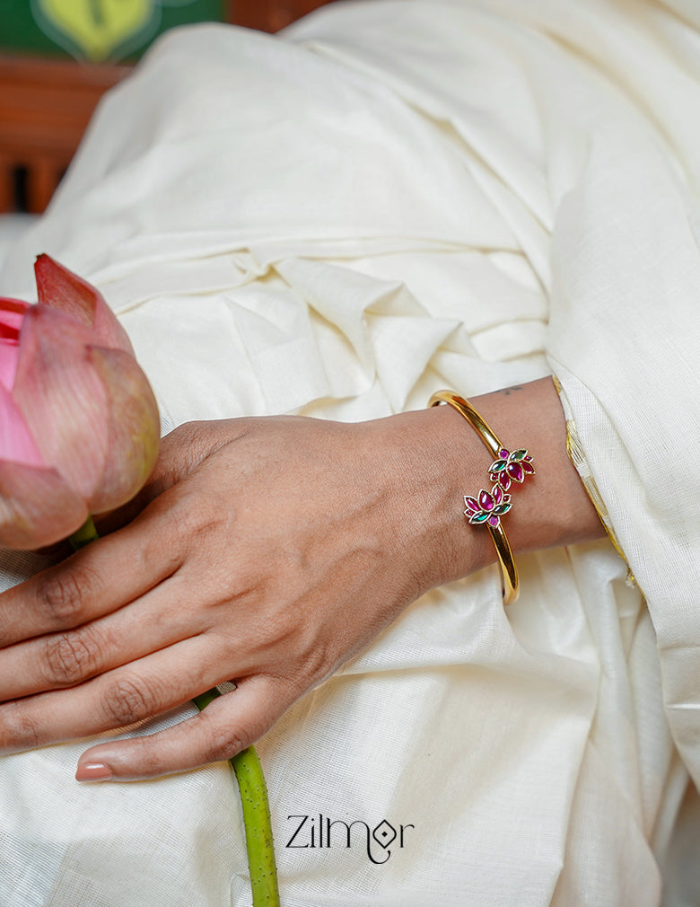 Gold Toned Lotus bangle  - BH10023 5-Zilmor
