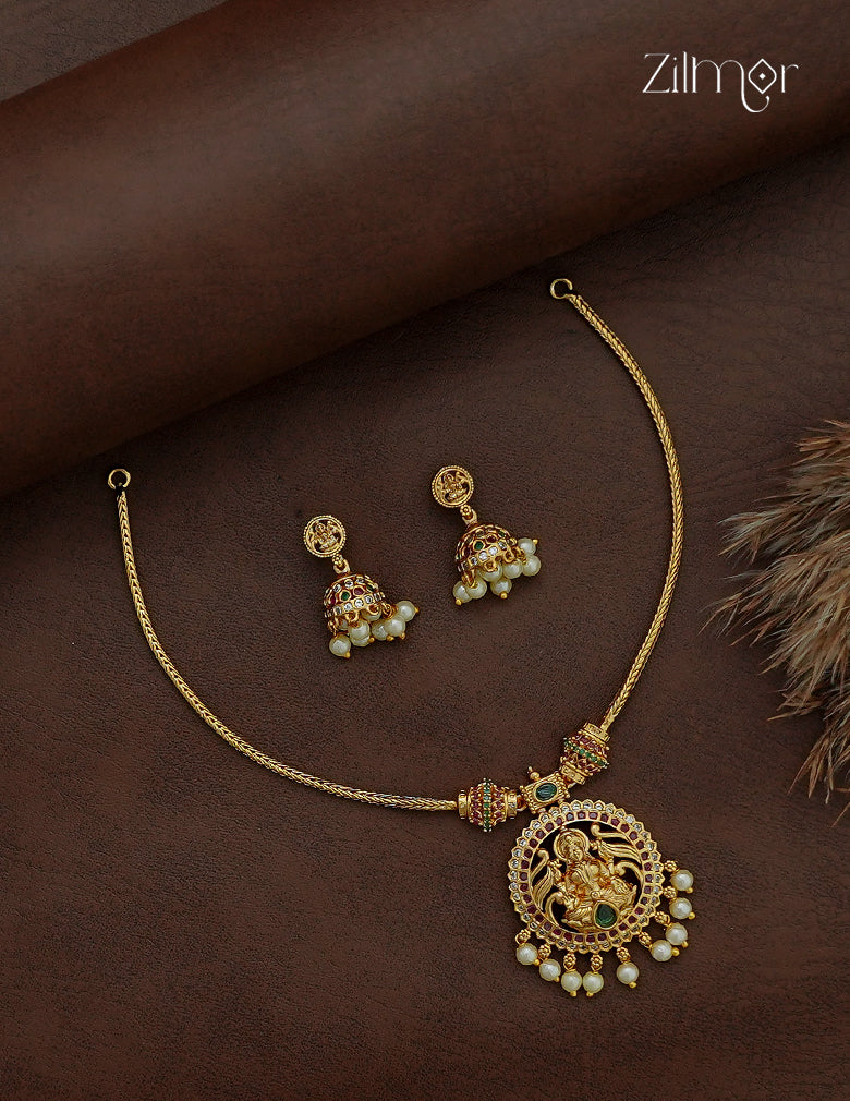 Premium Antique Lakshmi Necklace Set with Matching Earrings - SC1012807