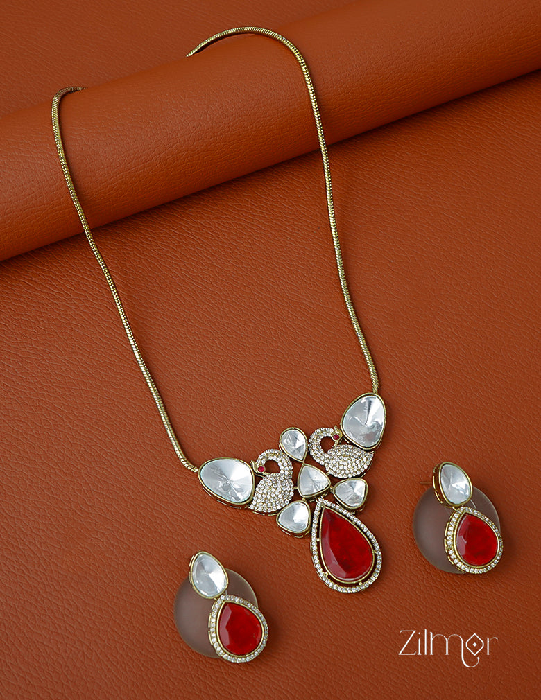 KH1011660 - Moissanite Polki Stone  Necklace with Earrings (color option) 5-Zilmor