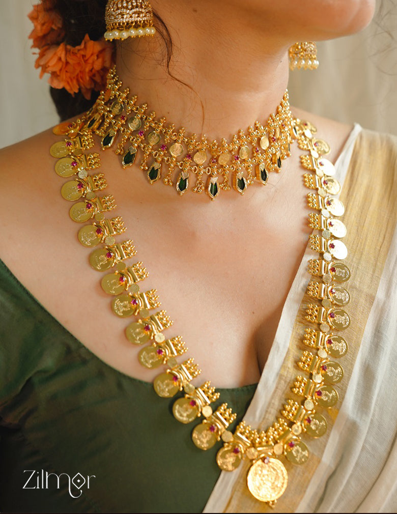 Goldtone Lakshmi Coin long Necklace Haram - AG100332 2-Zilmor