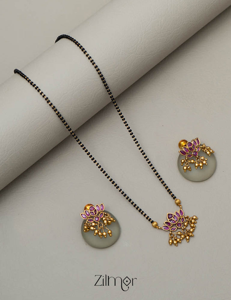 SN101204 - Lotus Pendant Mangalsutra Necklace set 1-Zilmor