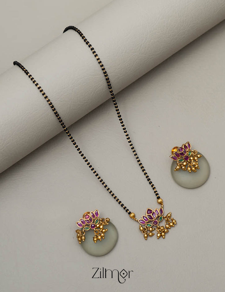 SN101204 - Lotus Pendant Mangalsutra Necklace set 4-Zilmor