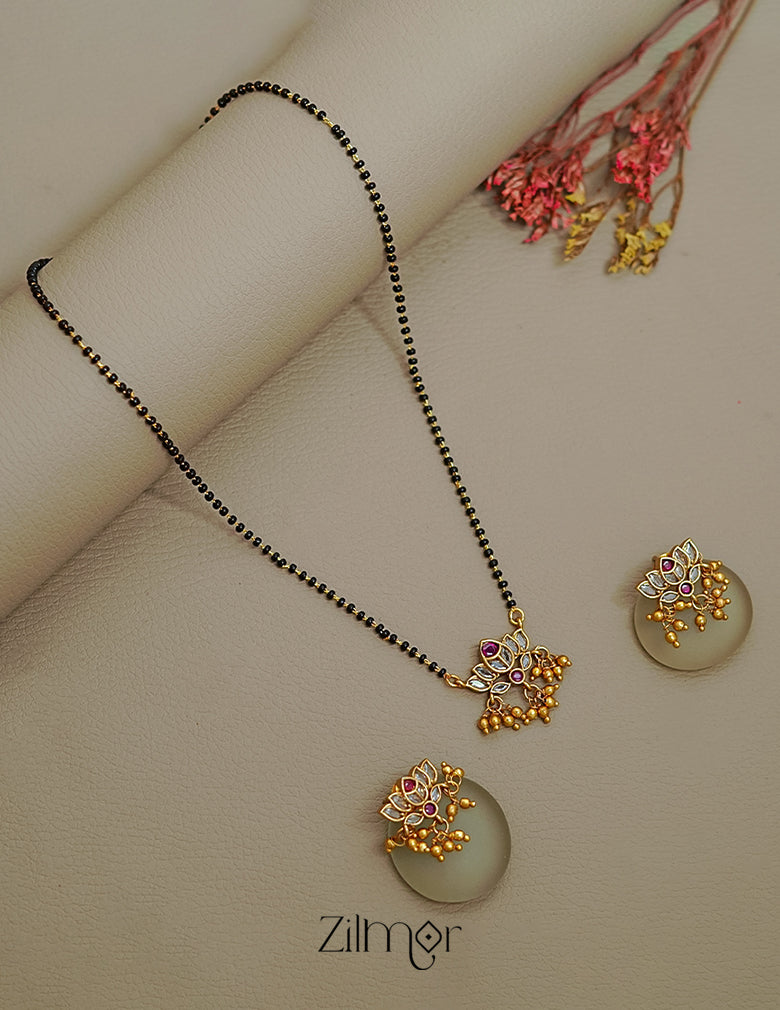 SN101204 - Lotus Pendant Mangalsutra Necklace set 5-Zilmor