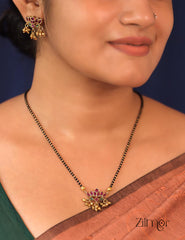 SN101204 - Lotus Pendant Mangalsutra Necklace set 2-Zilmor