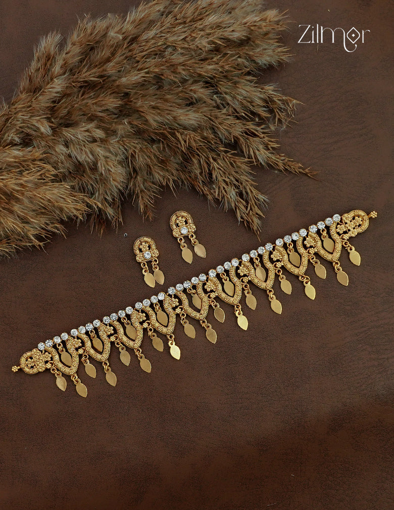 Antique Elakkathali Choker Necklace Set with Earrings | NV1012699