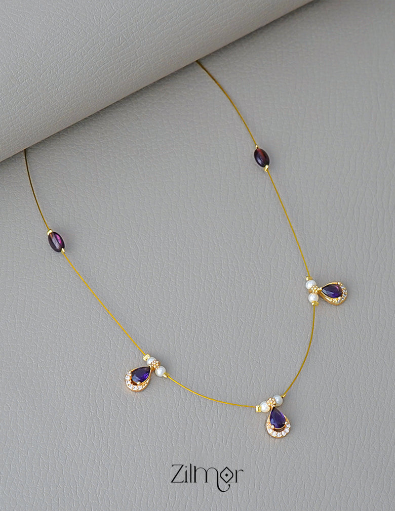 SN1011677- AD Stone with Pearl Pendant Hanging Invisible Necklace (color option) 5-Zilmor