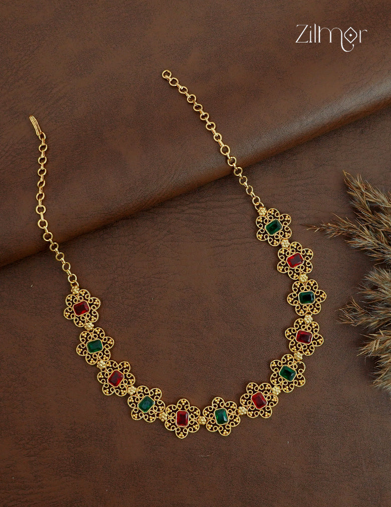 18K Gold Plated Floral Motif Choker Necklace- ZS1012423
