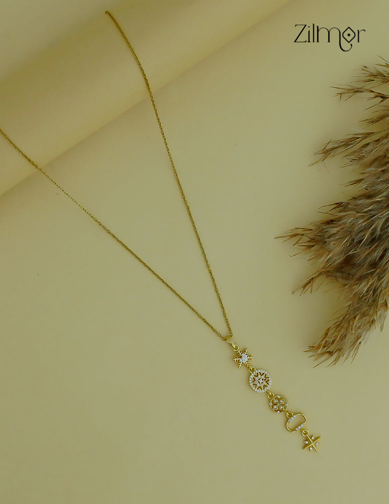 Gold Tone Ad Stone Pendant Simple Necklace-ZF1012137