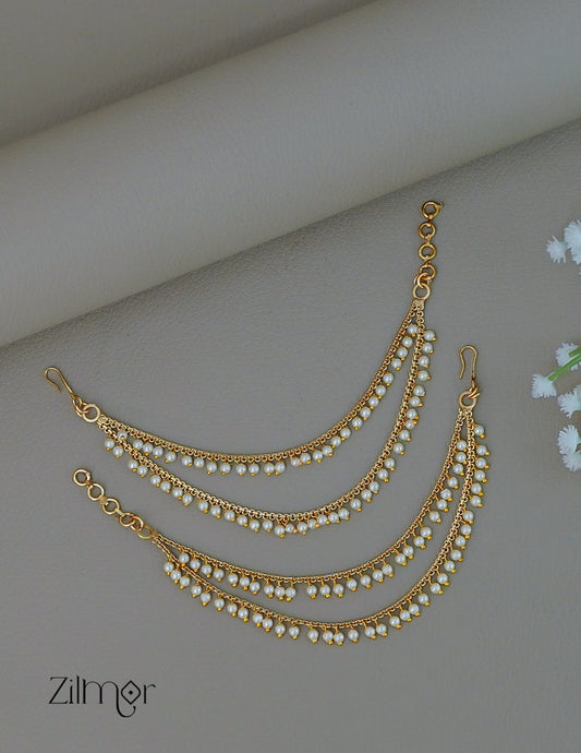 KA1011910 -  Antique 2 Layer Pearl Bridal Earchain Maatal 1-Zilmor