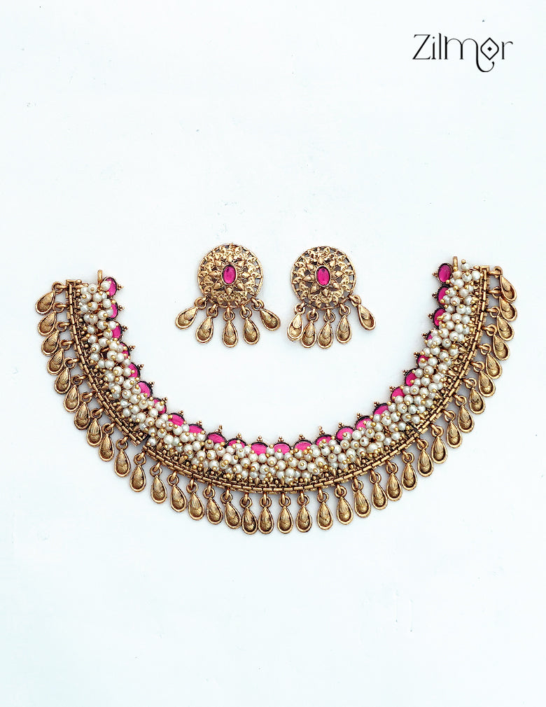 Antique Pearl Necklace Set with Matching Earrings - NV1012808