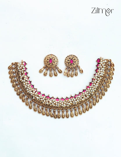 Antique Pearl Necklace Set with Matching Earrings - NV1012808