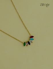 Gold Tone Multi color Stone Pendant Simple Necklace-ZF1012143