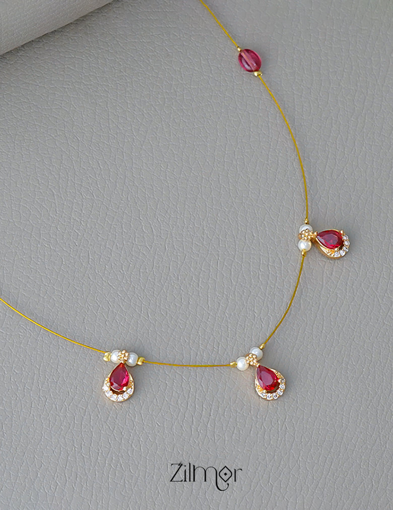 SN1011677- AD Stone with Pearl Pendant Hanging Invisible Necklace (color option) 6-Zilmor