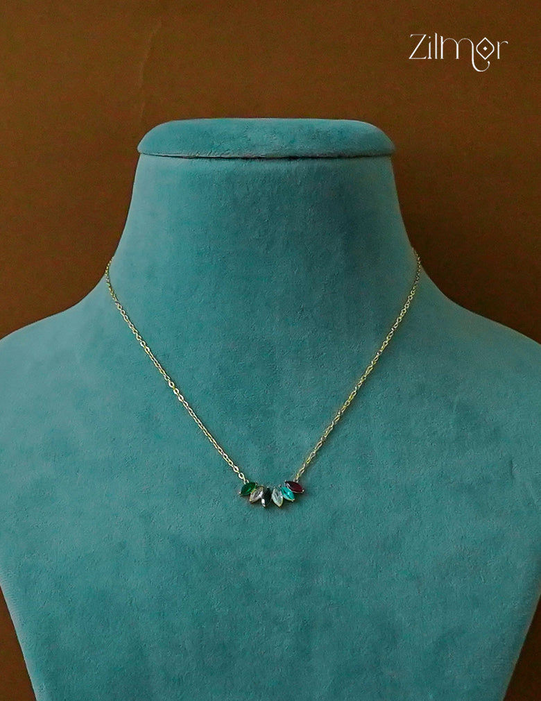 Gold Tone Multi color Stone Pendant Simple Necklace-ZF1012143